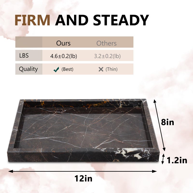 Zilukar Real Natural Marble Tray for Bathroom  Vanity  Kitchen and Desktop  Rectangle Genuine Marble Stone Tray for Jewelry  Cosmetics  Candles  Lotion  Perfume and Home Decor Brown - Image 2